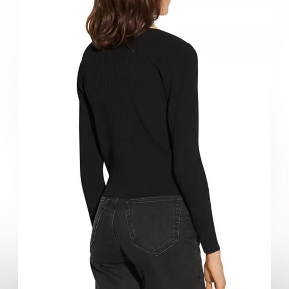 Sandro Barney Contrast Trimmed Black Cardigan Crop Size S - Picture 4 of 11